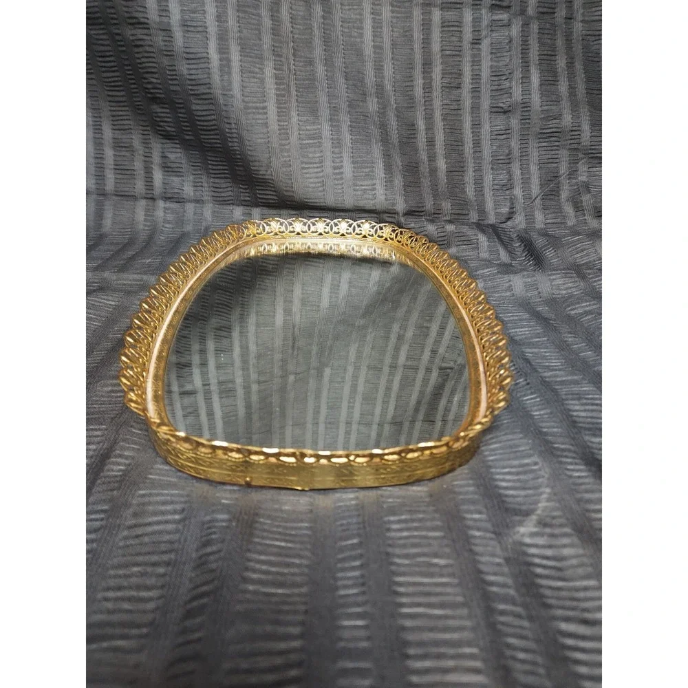 Vanity Tray with Mirror Vintage Gold Metal Around Outside 12